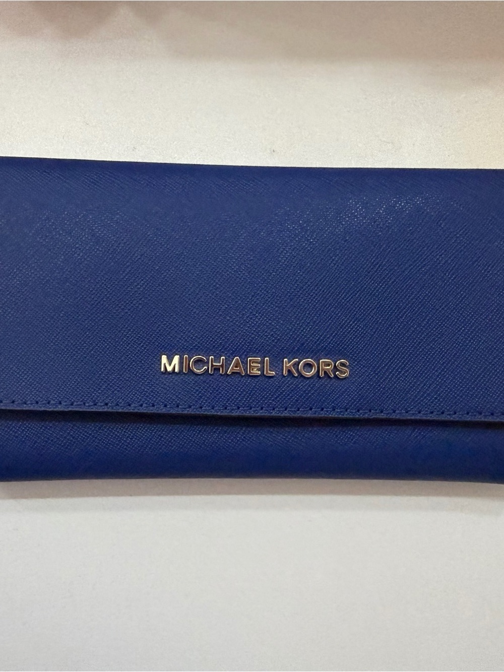 Michael Kors Royal Blue Saffiano Leather Continental Wallet with Gold Logo